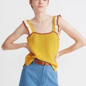 Madewell Crochet Colorblock Mustard Yellow Orange Ruffled Tank Top Small